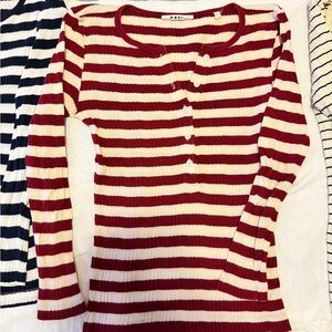 Doen Paola Tee, XS, Red/Cream Stripe, 100% Organic Cotton, Long Sleeve